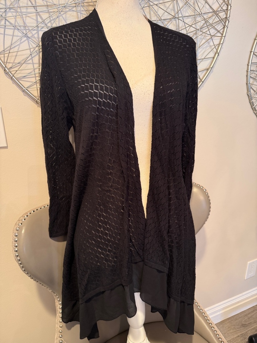 Black Knit Open Front Cardigan Size Large